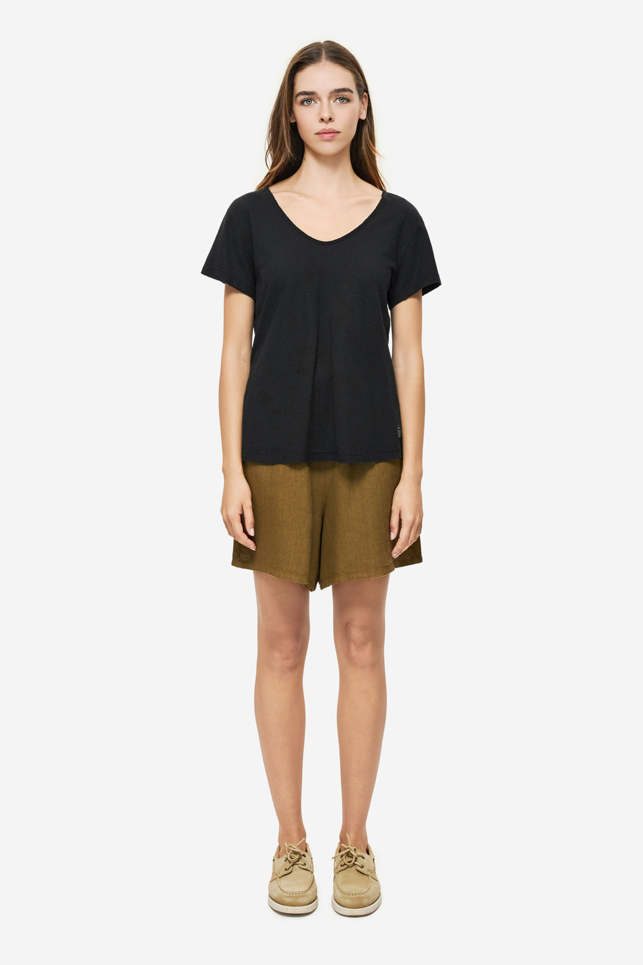 V-NECK LINEN BLEND T-SHIRT