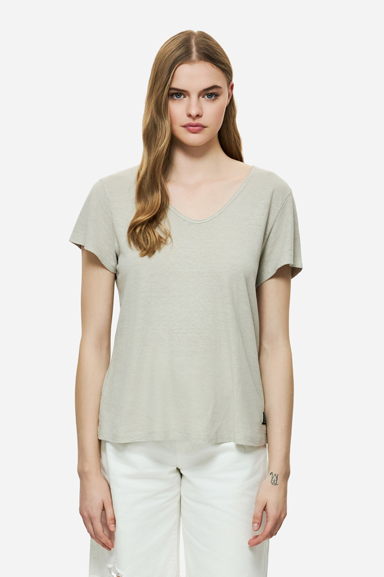 V-NECK LINEN BLEND T-SHIRT