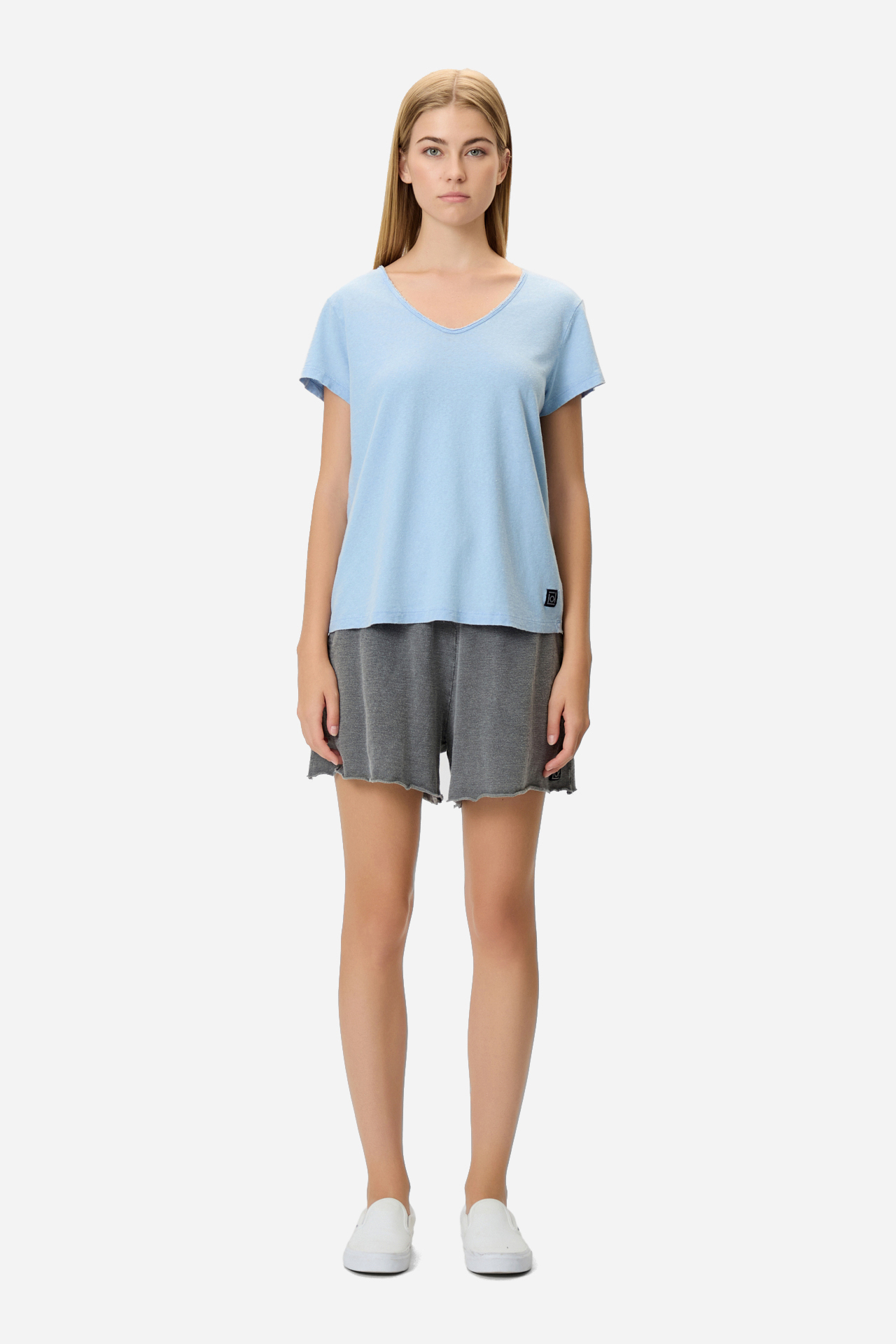 V-NECK LINEN BLEND T-SHIRT