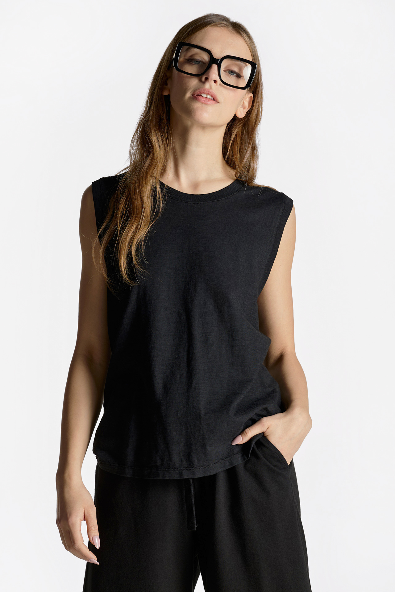 Long Sleeveless Slub Top