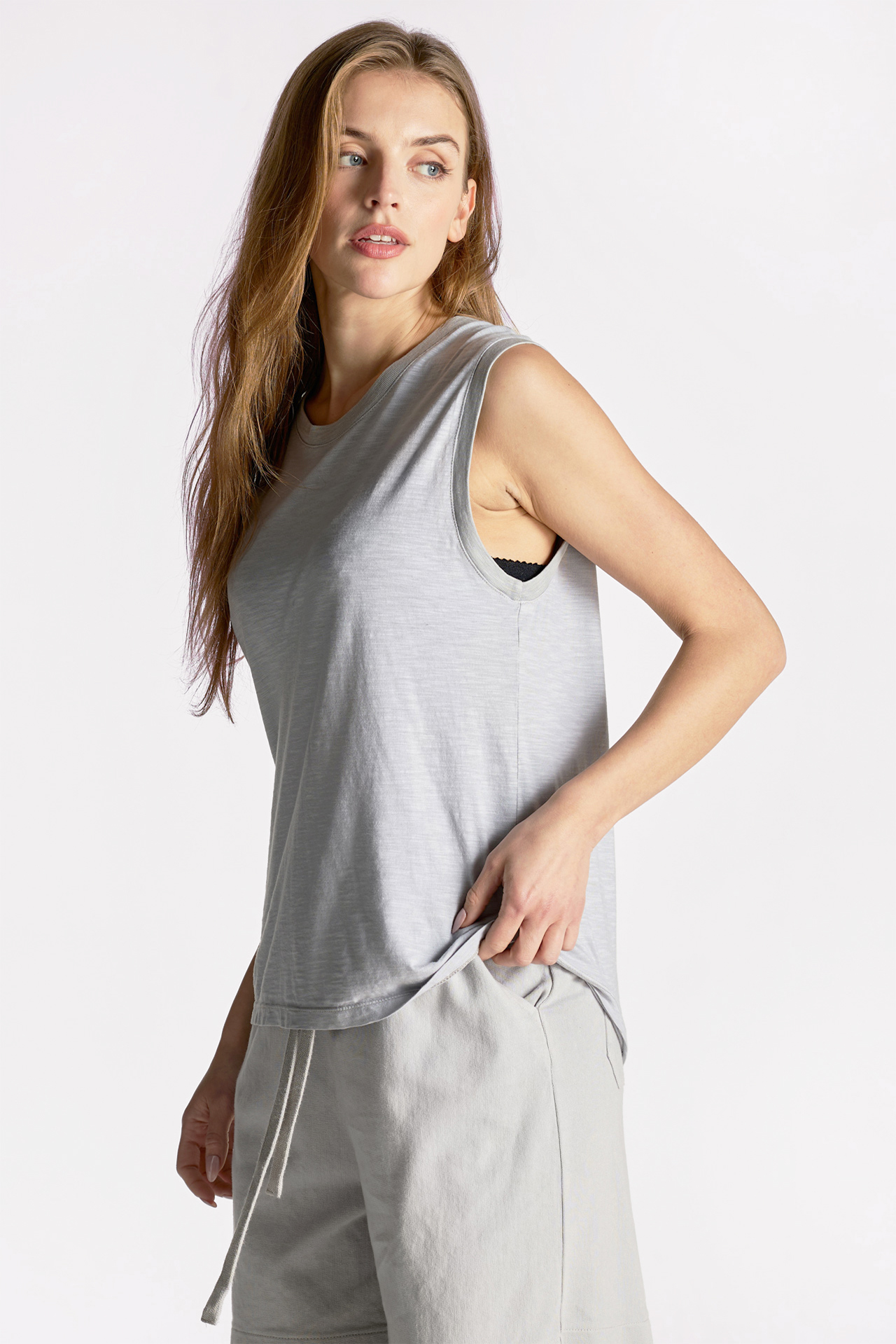 Long Sleeveless Slub Top