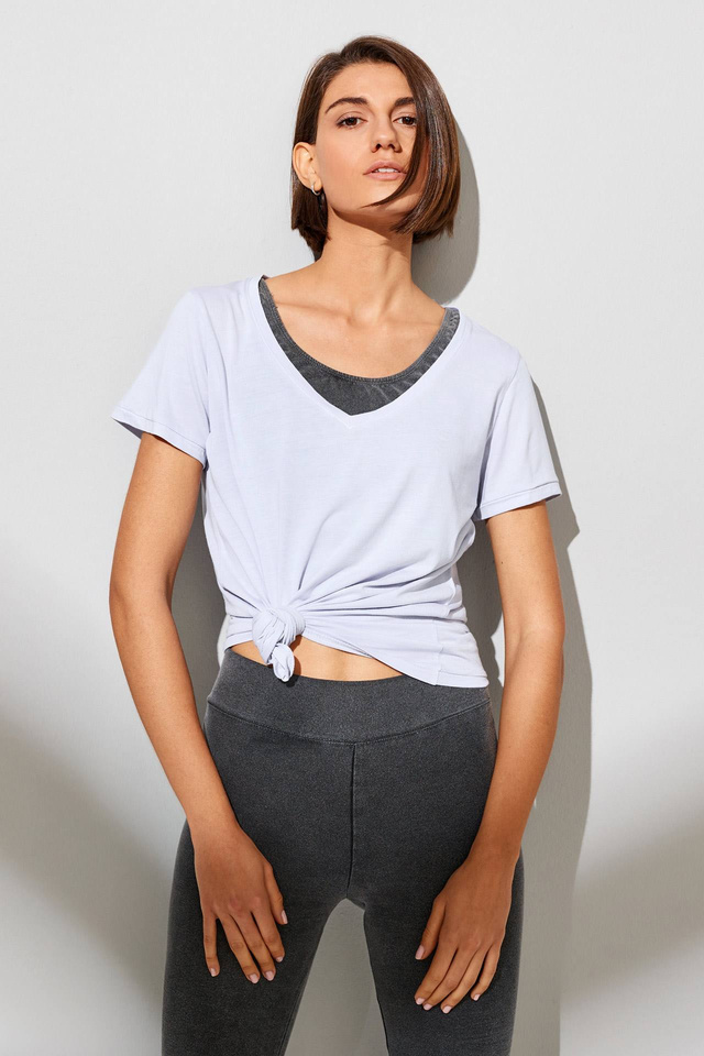 Organic V Neck Open Stitch T-Shirt