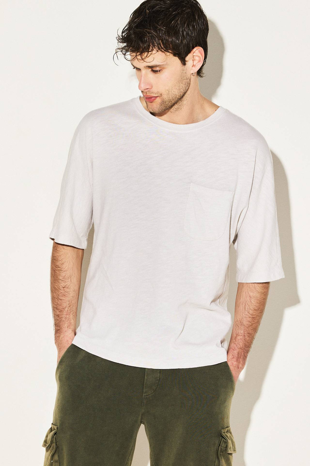 T-Shirt Με Τσέπη Από Βαριά Φλάμα