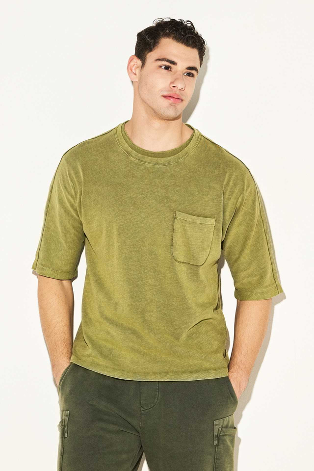 T-Shirt Με Τσέπη Από Βαριά Φλάμα
