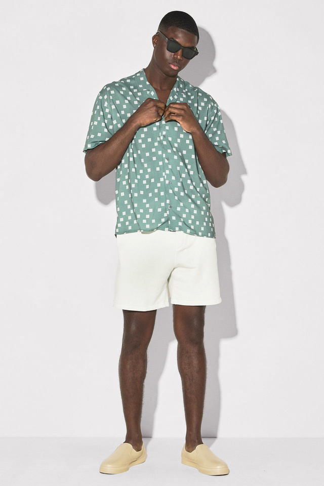 Square Print Camp Collar Shirt