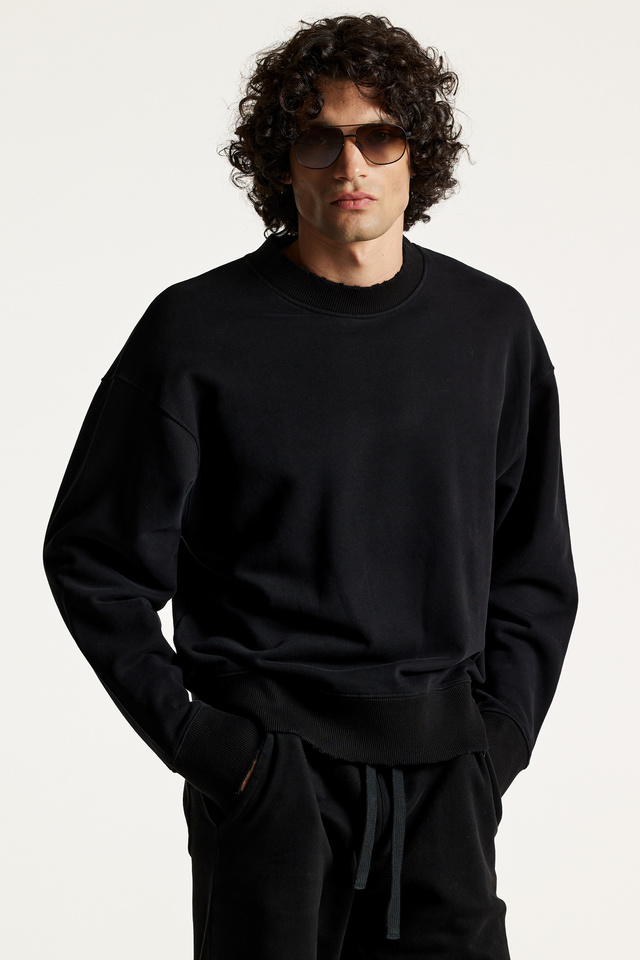Cotton Rib-Detail Crewneck Sweatshirt
