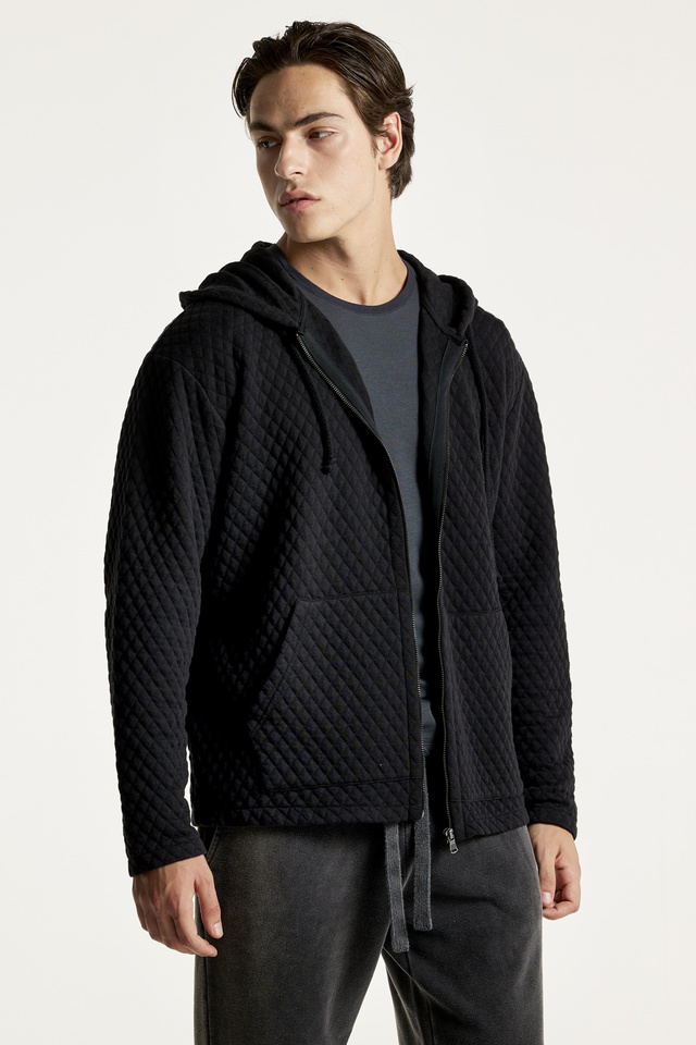 Regular Fit Cotton Mix Quilted Full Zip Hoodie