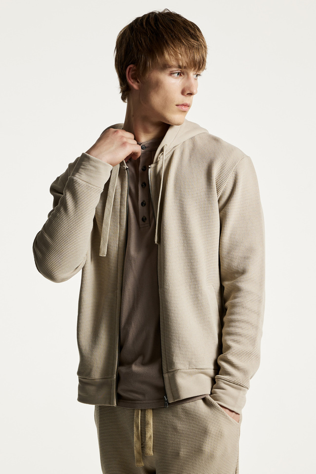 Cotton Double Zip Waffle Hoodie
