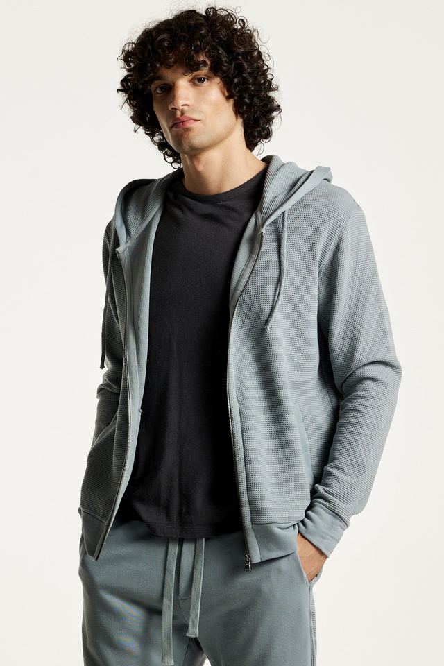 Cotton Double Zip Waffle Hoodie
