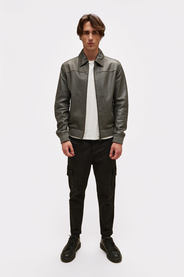 Leather Jacket with Collar