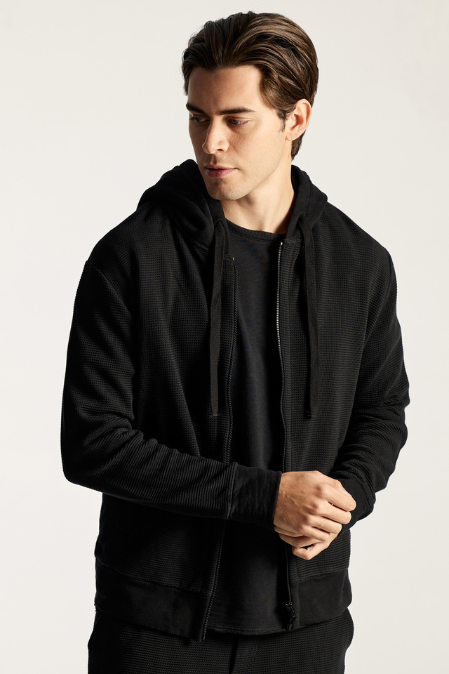 Cotton Double Zip Waffle Hoodie