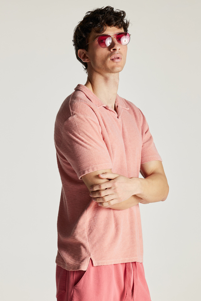 Short-sleeve Terrycloth T-shirt with Polo Collar
