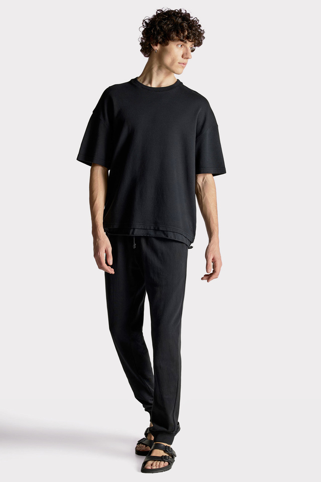 Short-sleeve T-shirt in Loose Fit Made of Combined Fabrics