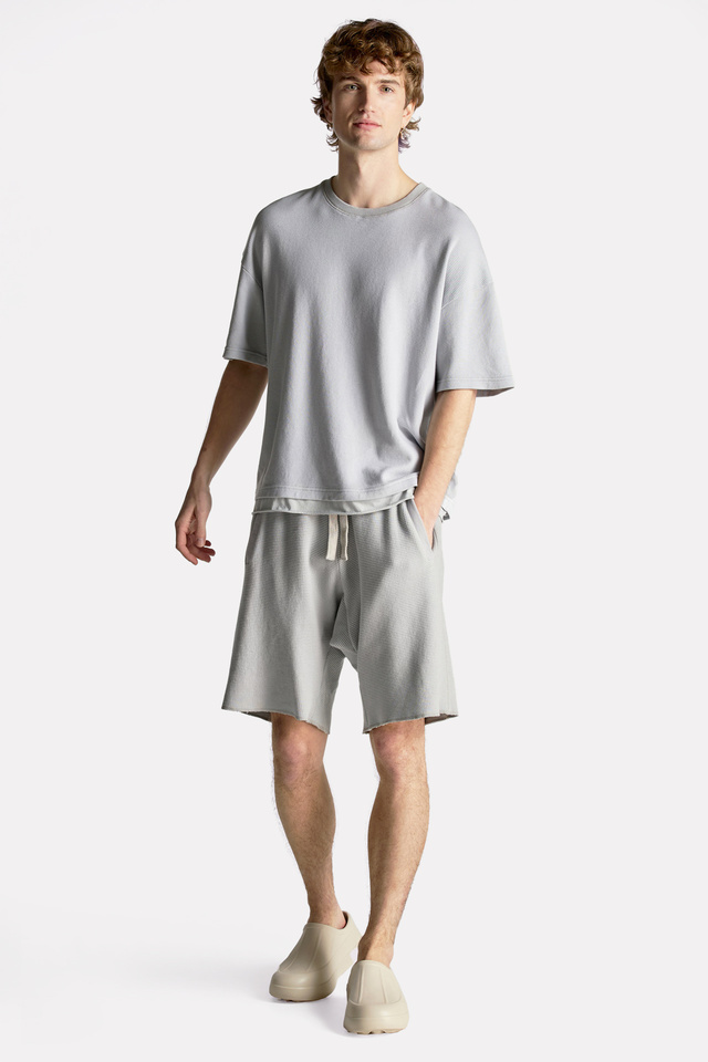 Short-sleeve T-shirt in Loose Fit Made of Combined Fabrics