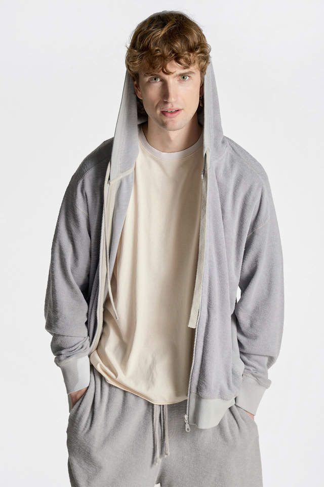Terry Towel Hooded Cardigan