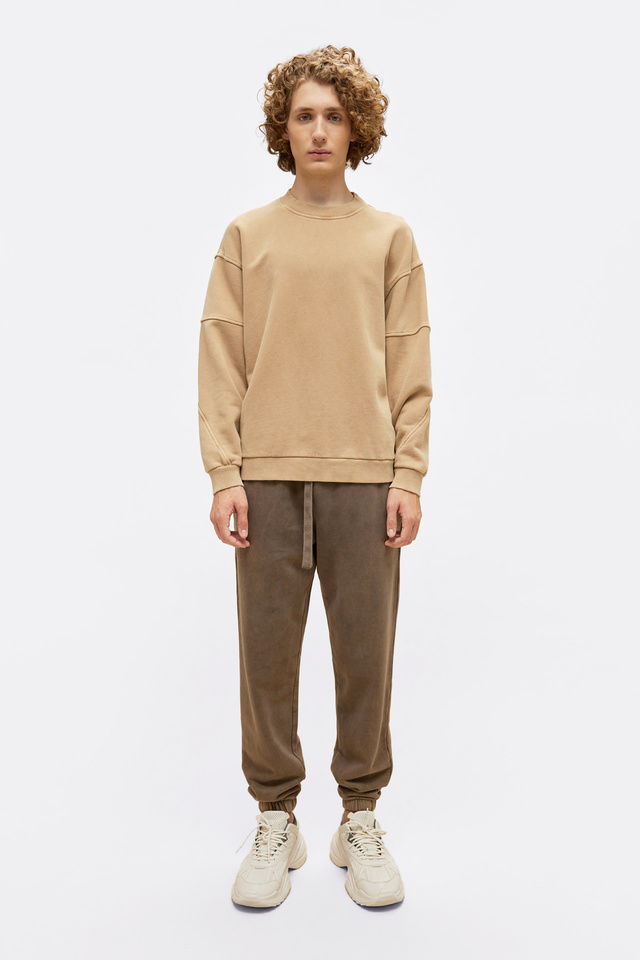 Cotton Sweatshirt with Decorative Stitches
