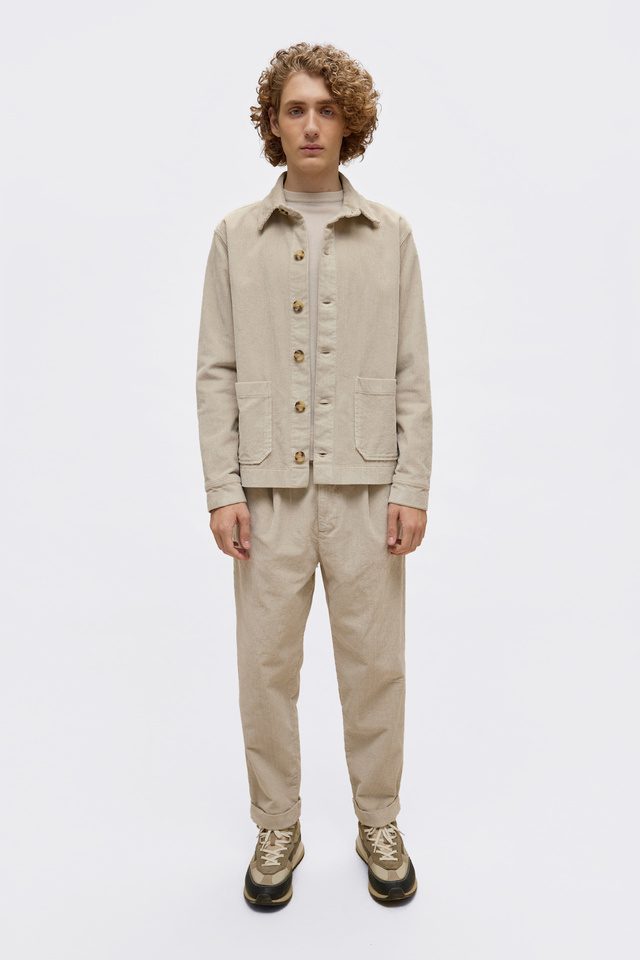 Corduroy Overshirt with Cut Neckline