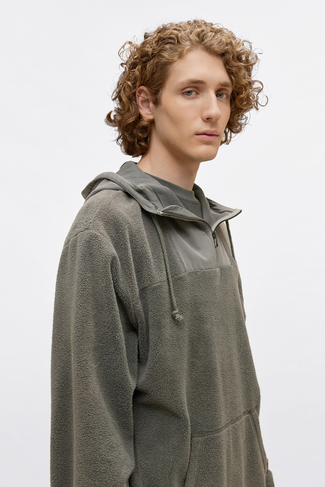 Teddy Mixed Fabric Hoodie