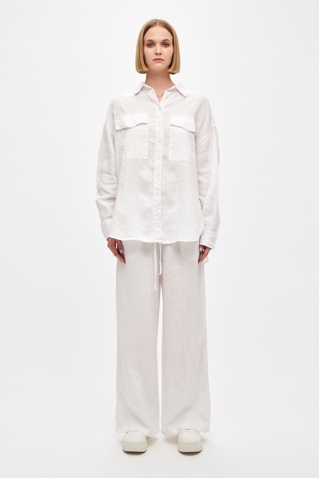 100% Linen Trousers in Loose Line