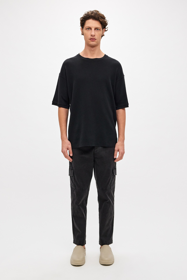 Waffle T-shirt with Ribbed Trims