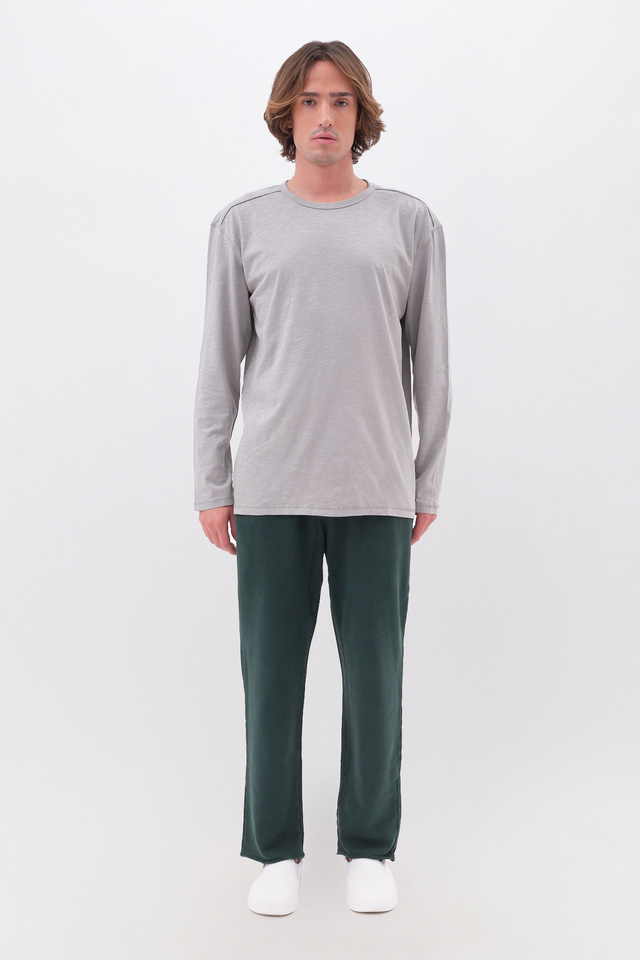 Long Sleeve Oversized Top with Decorative Stitches