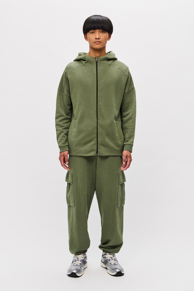 Full-Zip Hoodie with Rib Details in Loose Fit