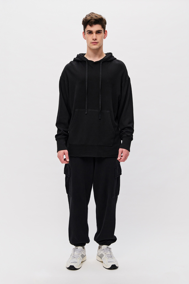 Relaxed Fit Hoodie with Raw Edges