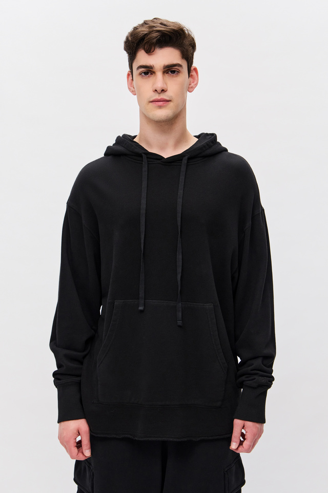 Relaxed Fit Hoodie with Raw Edges