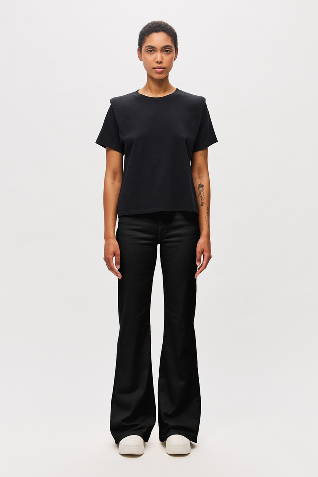 Mid-Rise Denim Flared Trousers