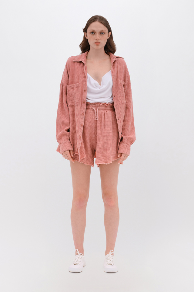 Waffle Shorts with Raw Edges