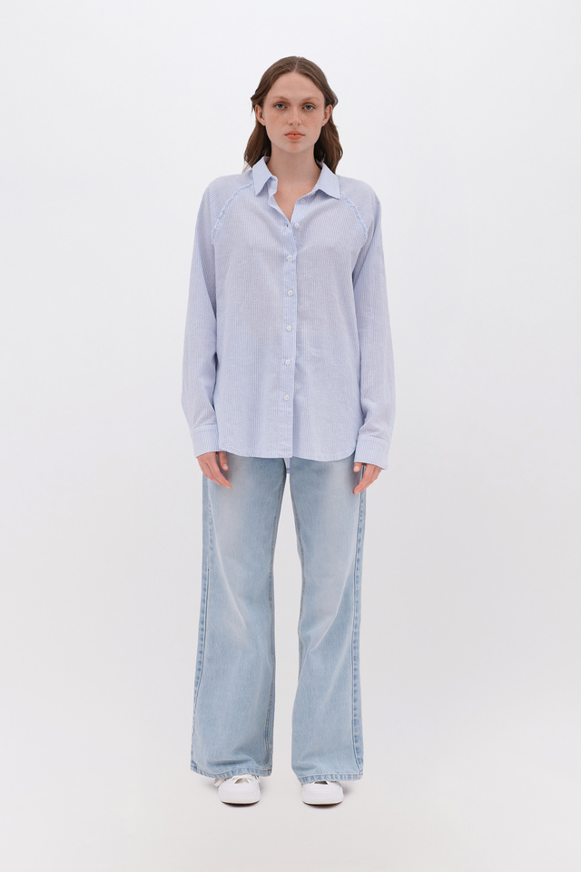 Oversized Striped Shirt with Raglan Sleeves
