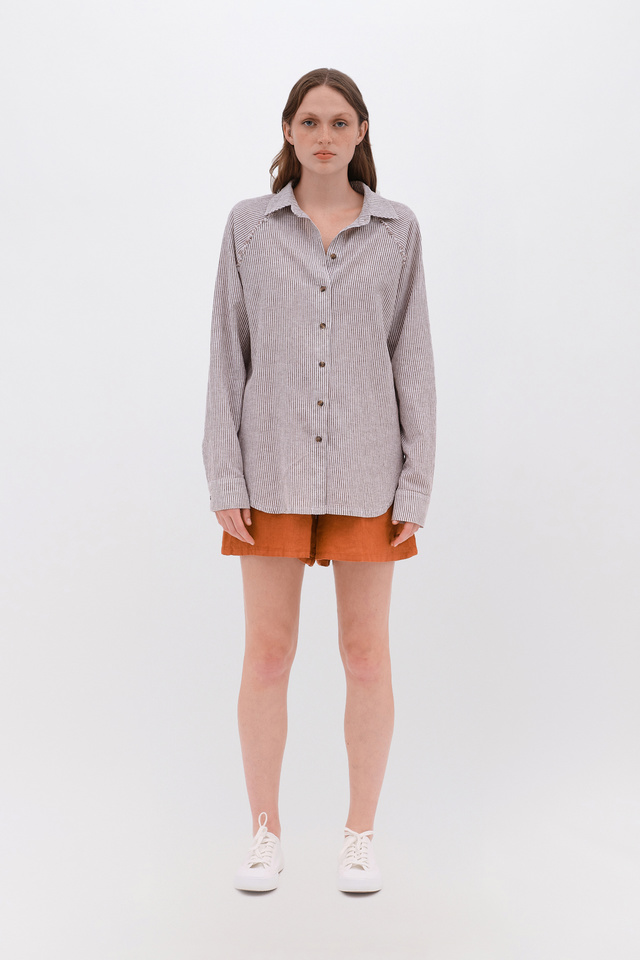 Oversized Striped Shirt with Raglan Sleeves