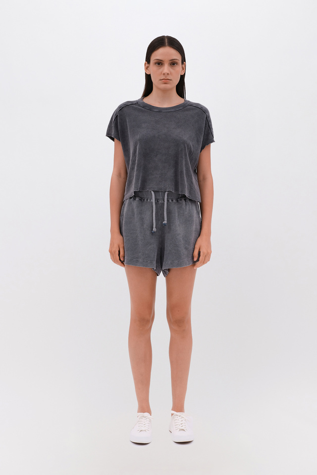 T-Shirt Cropped με ύφανση Waffle