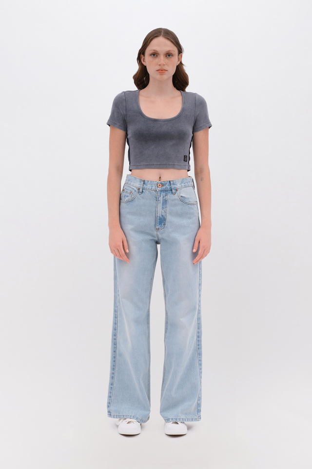 Cropped T-Shirt με Rib Ύφανση