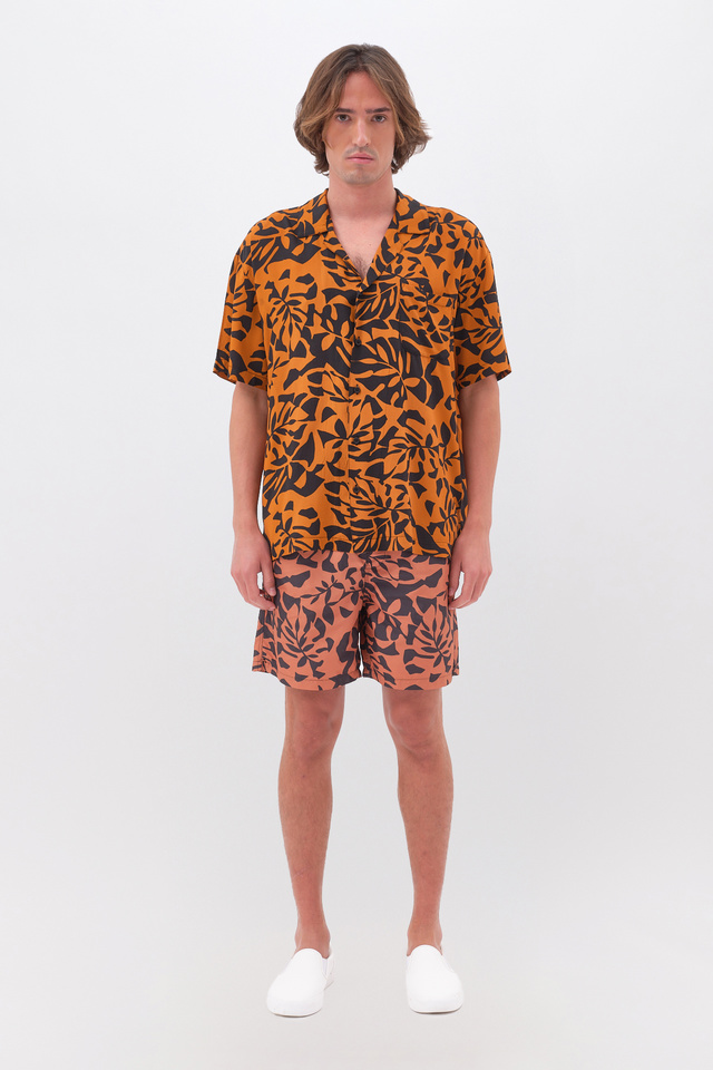 Swimsuit Shorts with Tropical Print