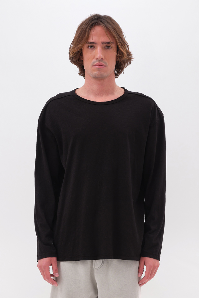 Oversized Μακρυμάνικη Μπλούζα με Ακατέργαστες Λεπτομέρειες