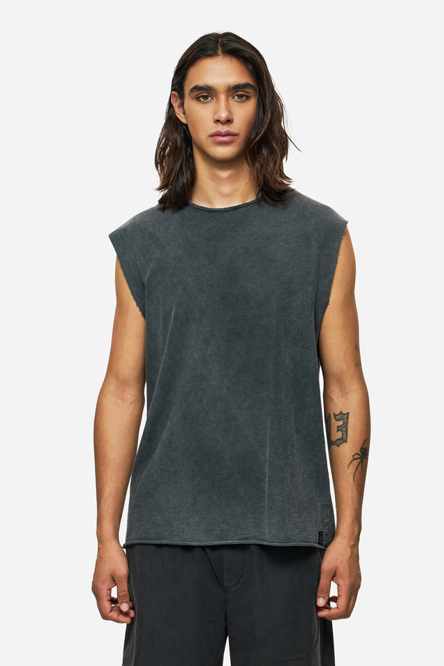 Slub Tank Top with Raw Edges
