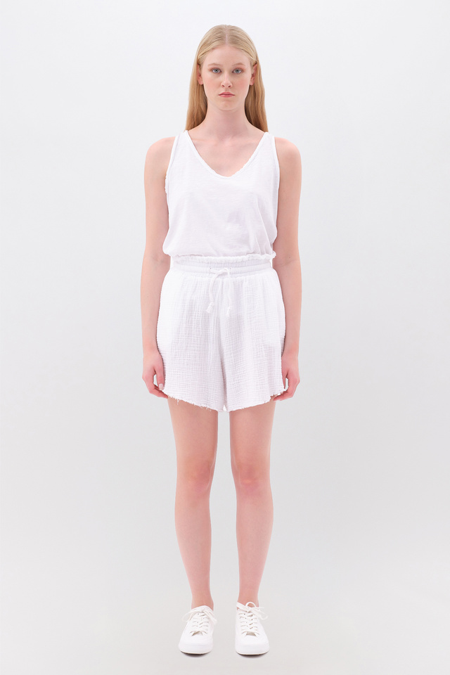 Waffle Shorts with Raw Edges