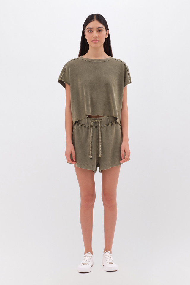T-Shirt Cropped με ύφανση Waffle