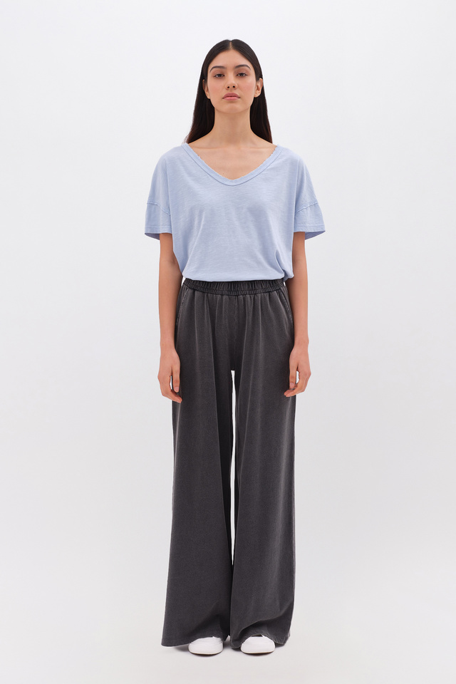 Wide Leg Sweatpants with Knit Details