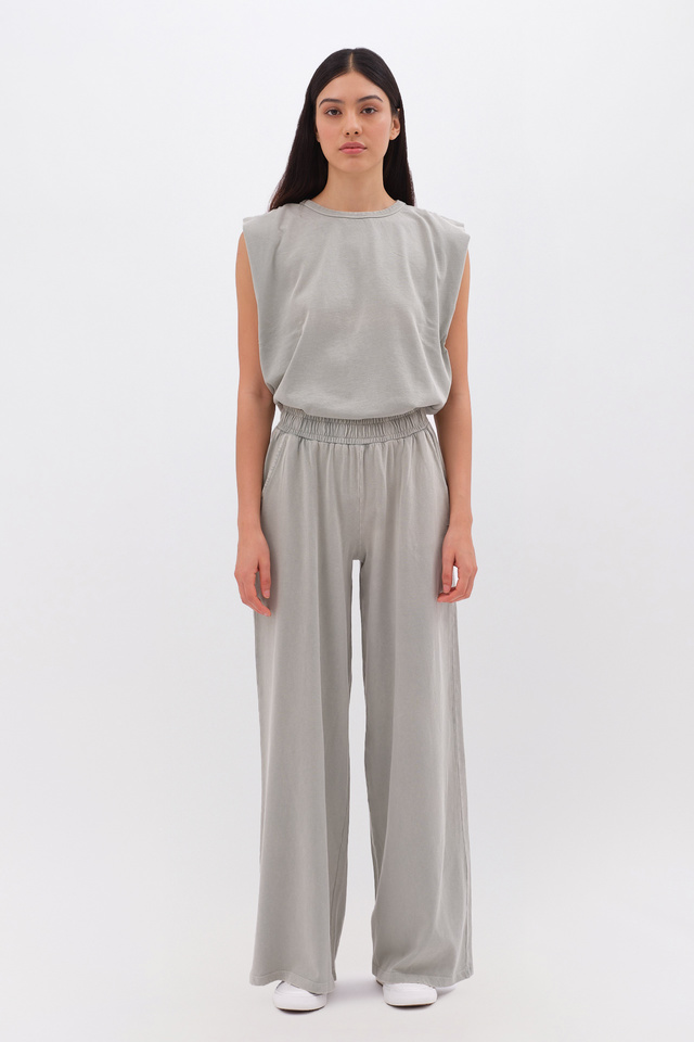 Wide Leg Sweatpants with Knit Details