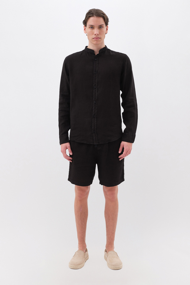Linen Shirt with Mao Collar