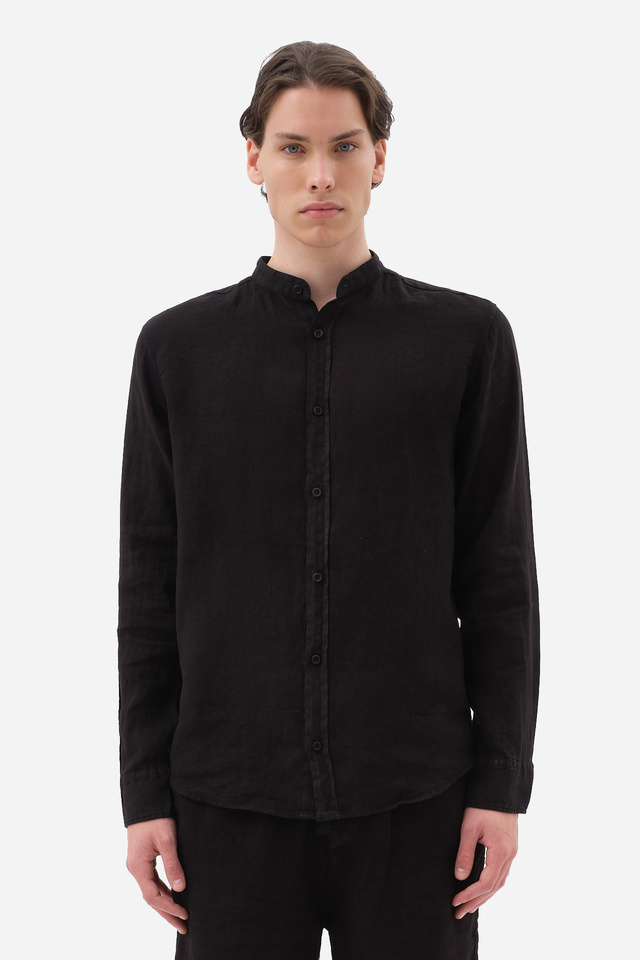 Linen Shirt with Mao Collar