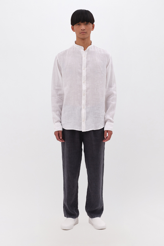 Linen Shirt with Mao Collar
