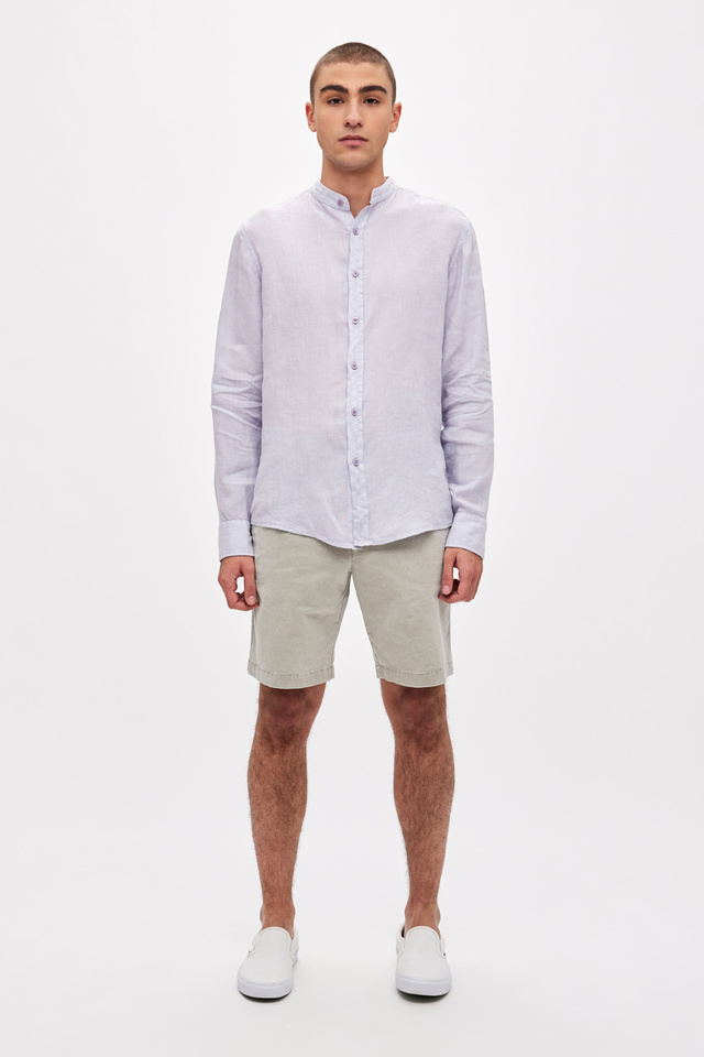 Linen Shirt with Mao Collar