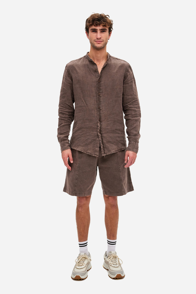 Linen Shirt with Mao Collar