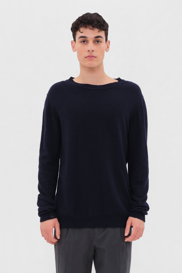 Πλεκτή Μπλούζα με Στρογγυλή Λαιμόκοψη και Ξέφτια