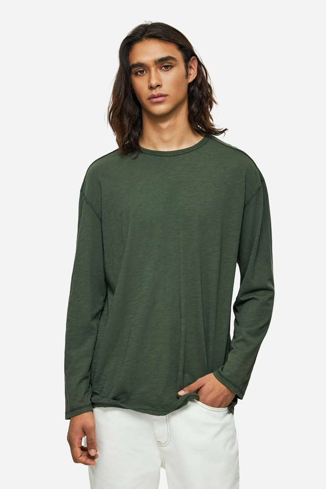 Oversized Μακρυμάνικη Μπλούζα με Ακατέργαστες Λεπτομέρειες