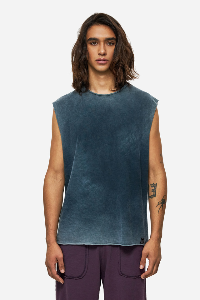 Slub Tank Top with Raw Edges