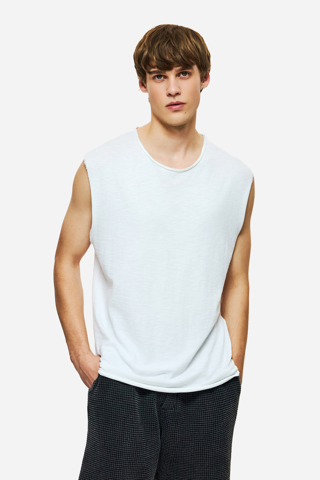 Slub Tank Top with Raw Edges